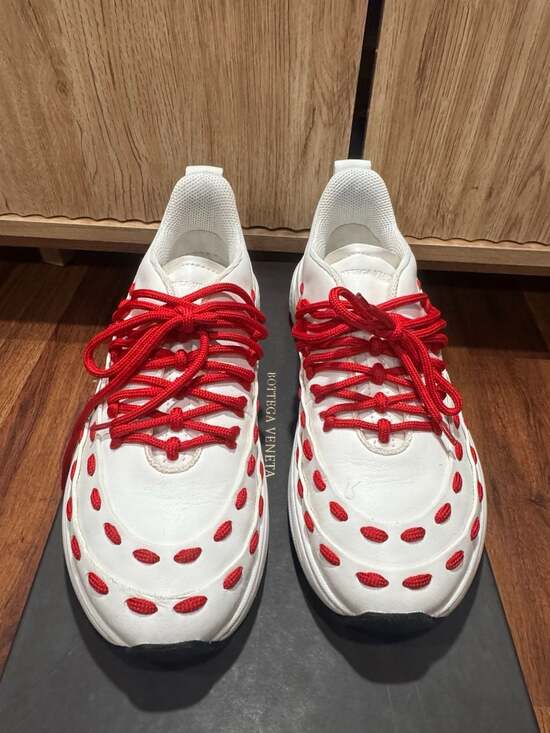 Bottega Veneta Other - Bottega Veneta Storm Leather Sneaker in Bianco/Bright Red